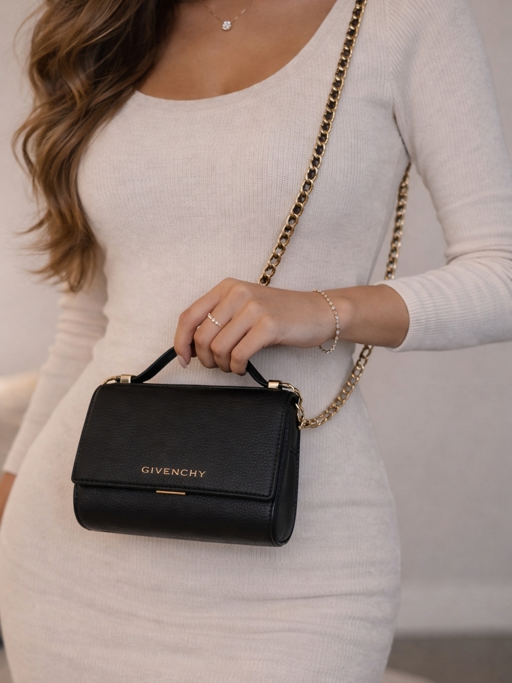 Givenchy Black Leather Mini Crossbody with Gold Chain